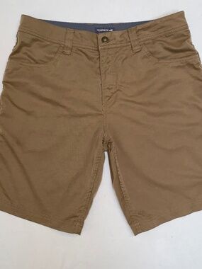 Toad&Co Men's Rover Canvas Shorts Sz 32 Tan Zippered Back Pocket Stretchy